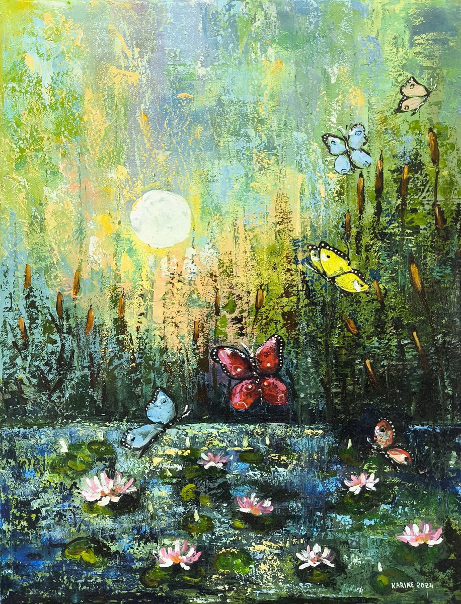 Impressionistic Botanical Oil Painting By Karine Harutyunyan, 20 X 28", Enchanted Meadow, Original Artwork