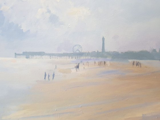 Blackpool beach with figures