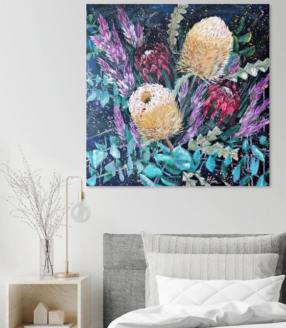 Forevermore – Acorn Banksia, Protea pink ice and Flamingo Celosia By HSIN LIN