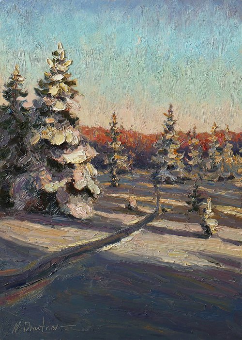 The Winter Sun - winter landscape painting by Nikolay Dmitriev