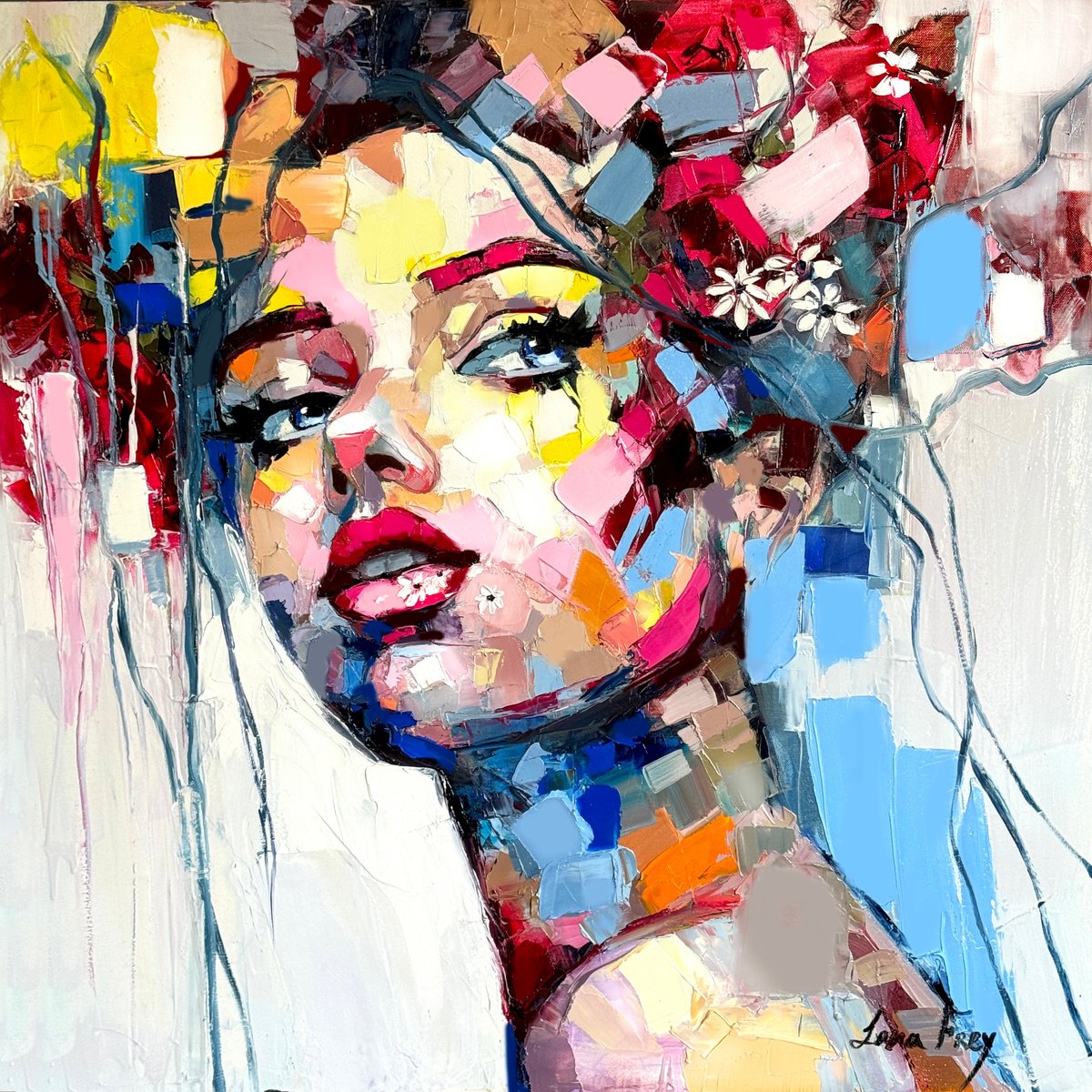 Expressive Portrait Oil Painting By Lana Frey, 31 X 31", Aeolia, Original Artwork