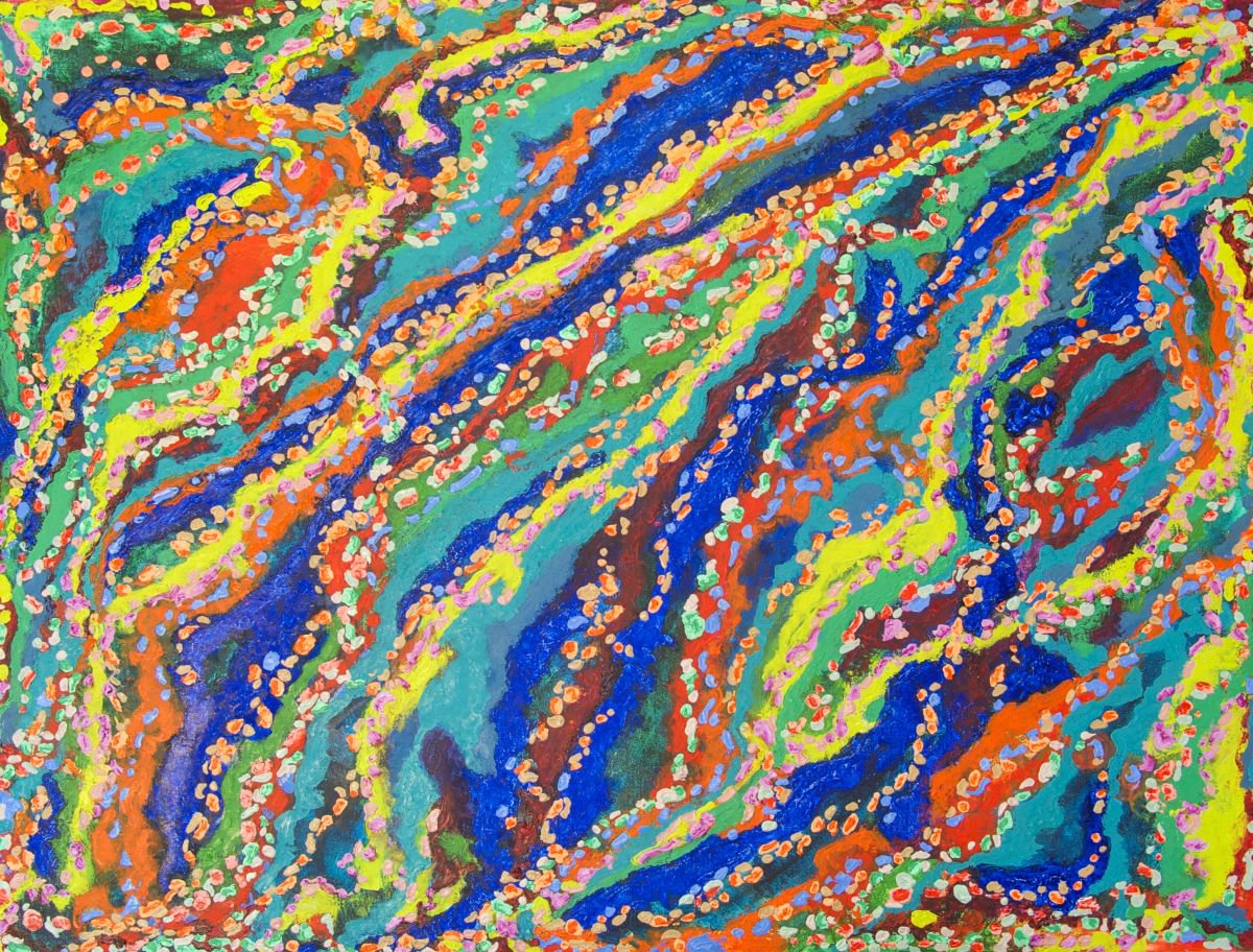 Organic Abstract Oil Painting By Josephine Window, 48 X 36", Drifts To The North East, Original Artwork