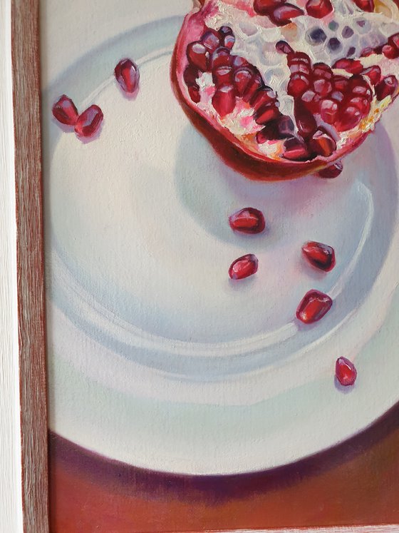 "Secret passions."  pomegranate still life  liGHt original painting  GIFT (2021)