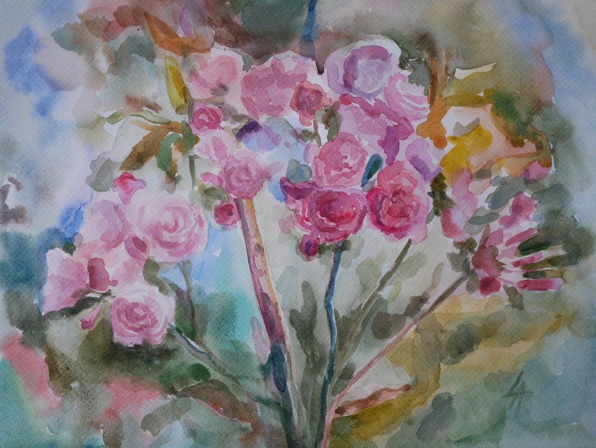 Impressionistic Botanical Watercolour By Elena Lykhodid, 16 X 12, Joy, Original Artwork