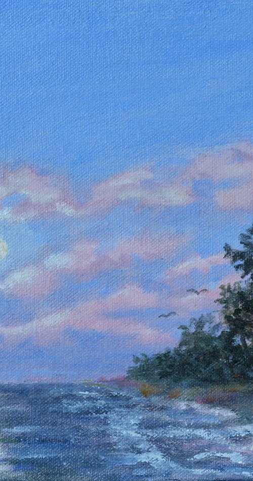 Tropical Tideline Moonrise 8X10 oil by Kathleen McDermott