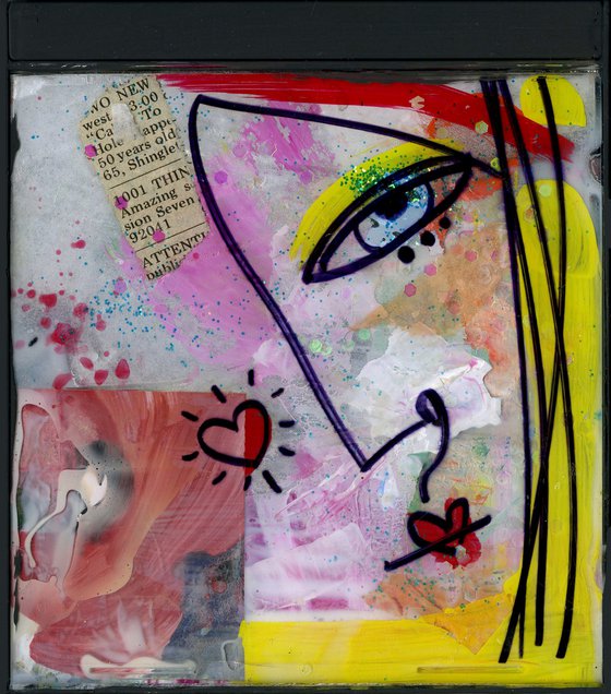 Mixed Media Funky Face 14 - Altered Cd Case Art by Kathy Morton Stanion