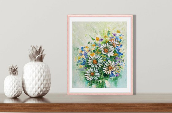 Daisy Bouquet Painting Floral Original Wall Art Flower Bouquet Artwork