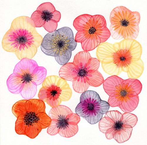 Watercolor abstract poppies by Liliya Rodnikova