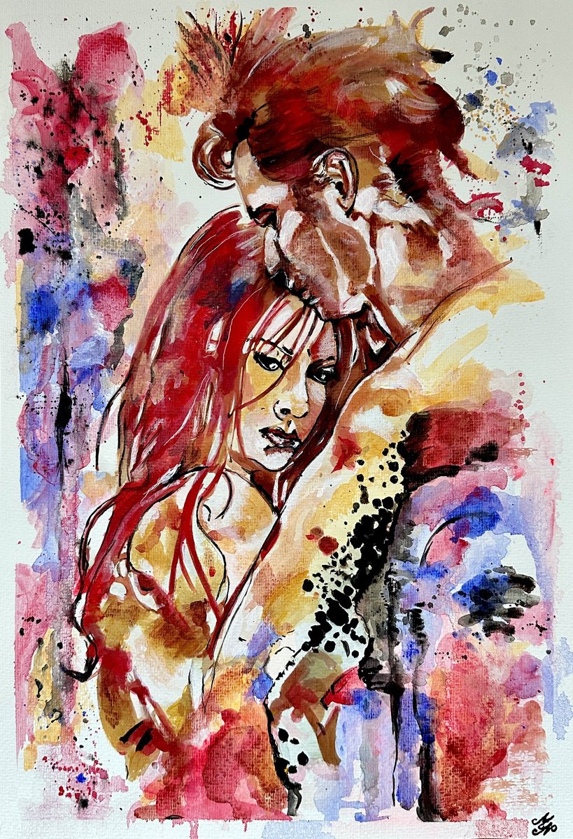 Expressive Portrait Acrylic Painting By Misty Lady - M. Nierobisz, 13 X 19", Enchanting Romance, Original Artwork