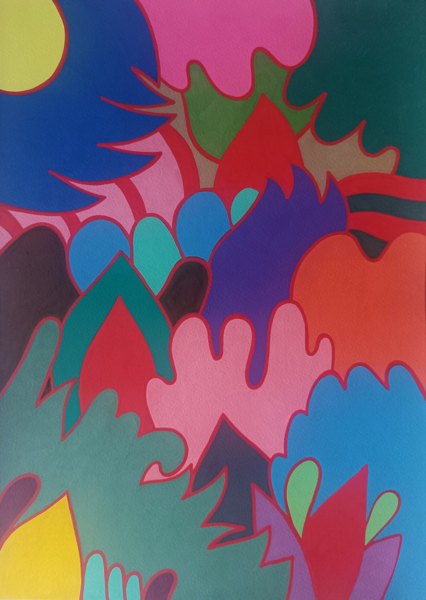 Naive Botanical Acrylic Painting By Veronika Demenko, 12 X 17", Tropical Eden N.16, Original Artwork