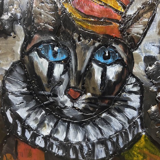 Wall sculpture - Little Harlequin Cat