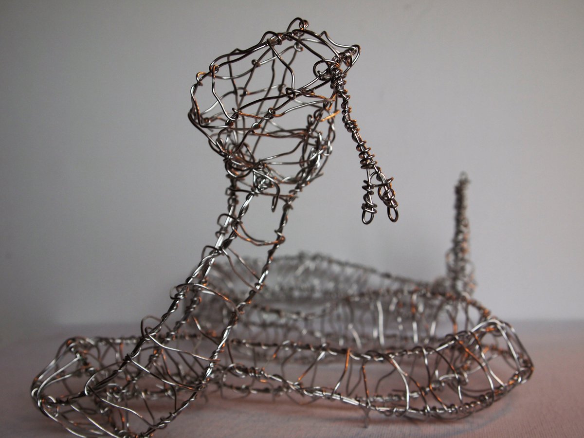 Silver, Sidney Snake wire sculpture by Steph Morgan