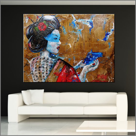 Cherry Aquatic 200cm x 150cm Geisha Abstract Realism Book Page Art