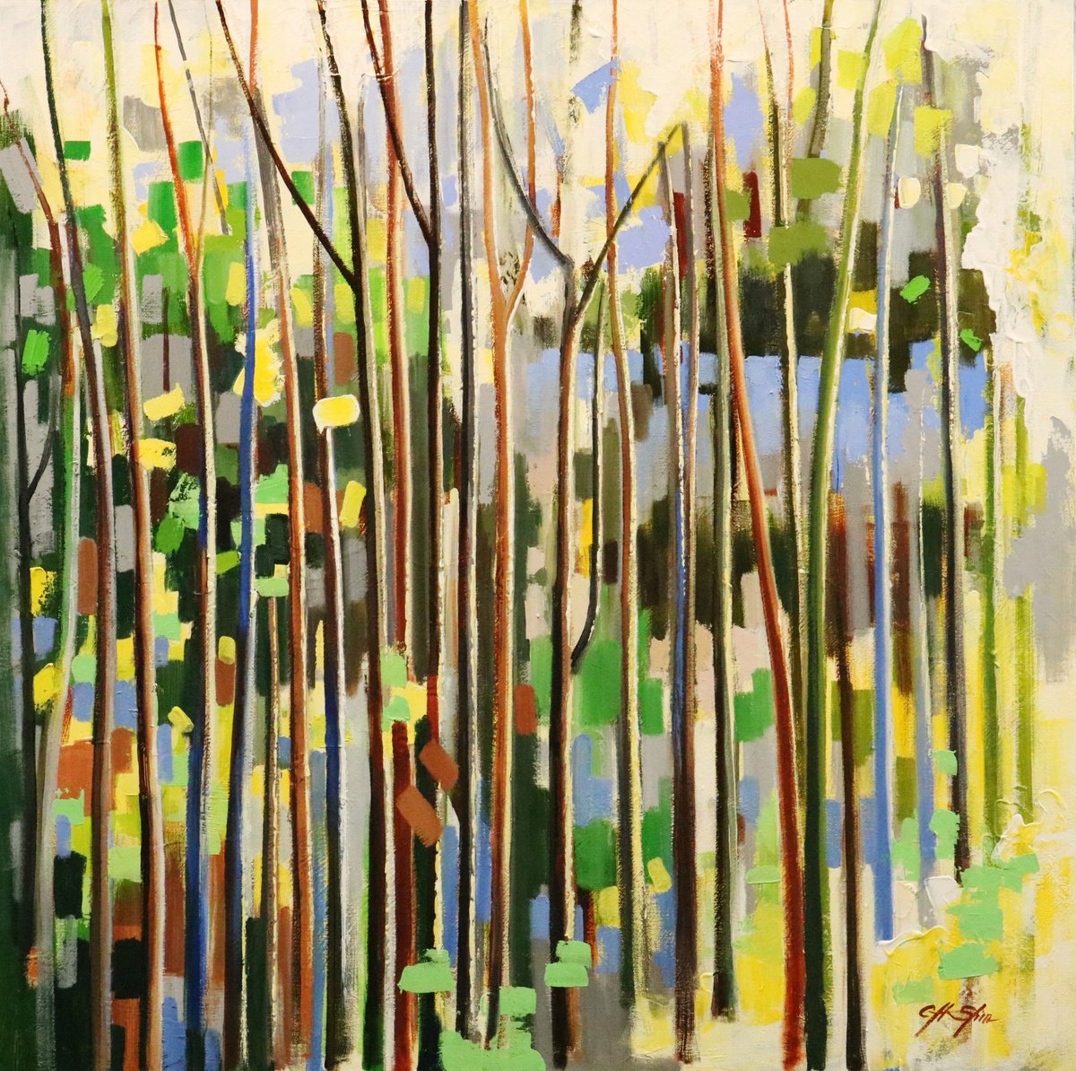 Expressive Landscape Oil Painting By Chin H Shin, 36 X 36, A Journey To North Shore, Original Artwork