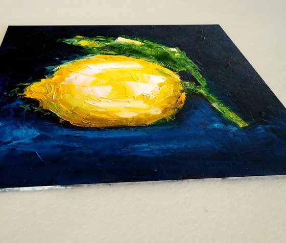 Lemon Painting Original Art Fruit Artwork Citrus Wall Art Kitchen Still Life