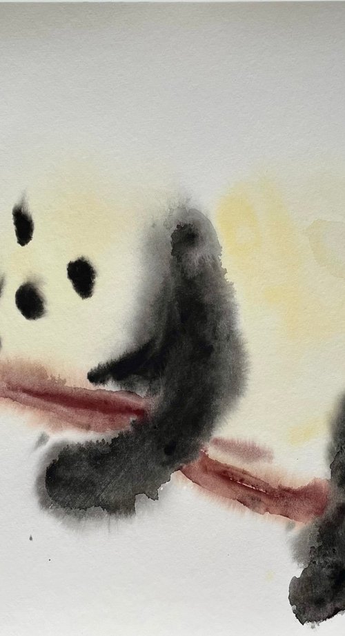 Panda Original Watercolor Painting, Animal Nursery Art, Abstract Wall Art, Bear Illustration by Kate Grishakova