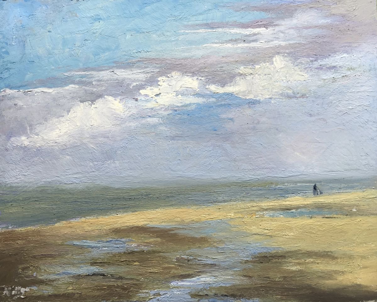 Impressionist Dutch Coast Seascape - Original Oil Painting by Nithya Swaminathan