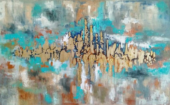 Golden city, 80x50 cm. (Ready to hang).