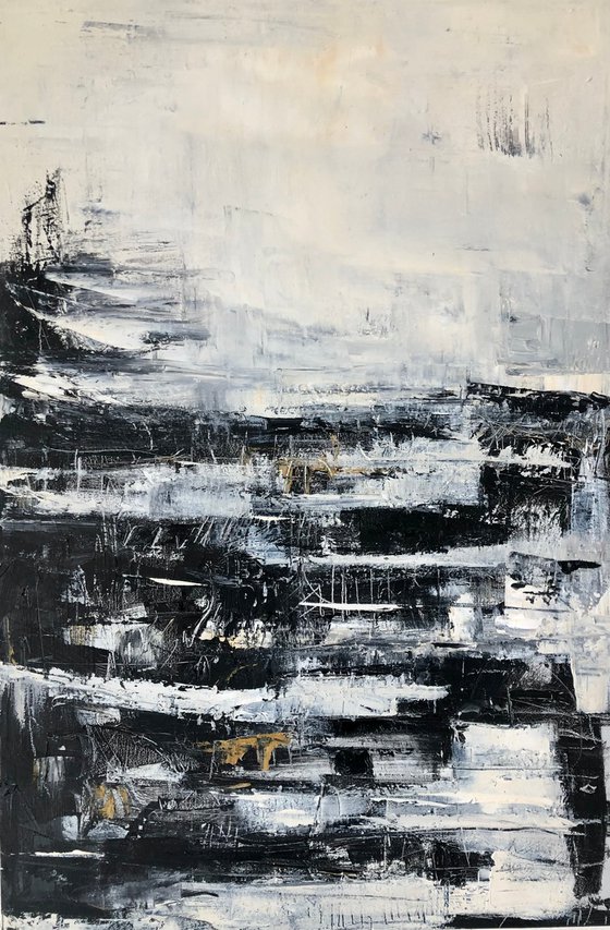 Northern glimpse. Black and white abstract painting.