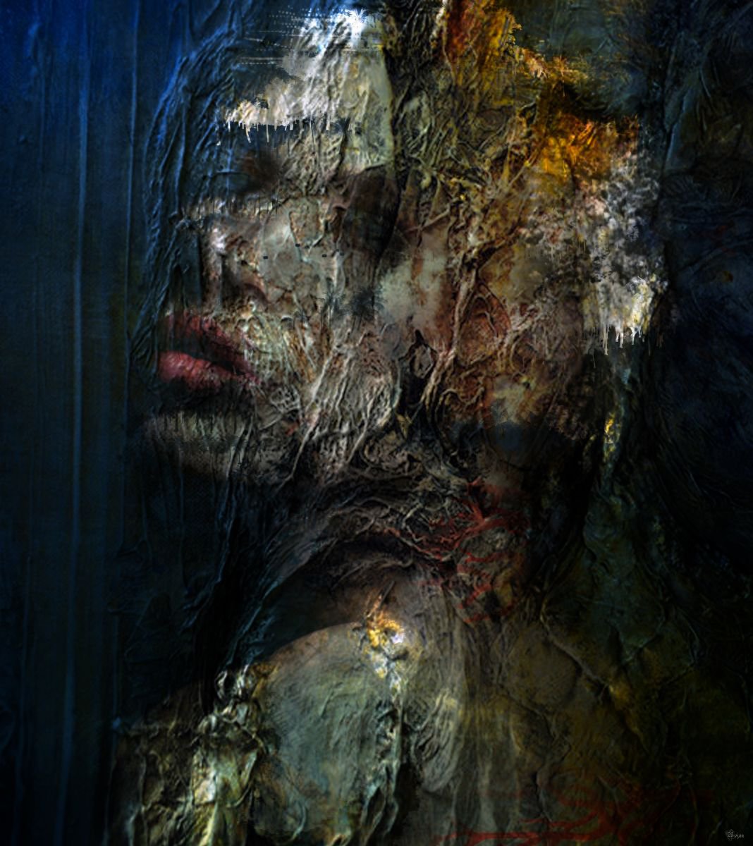Illustrative Portrait Photograph By Bojan Jevtic, 38 X 43, Blues, Original Artwork