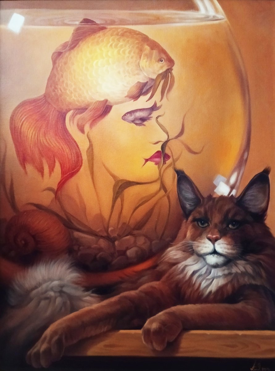 Surrealistic Animal Oil Painting By Artush Voskanian, 24 X 31, Pacification, Original Artwork