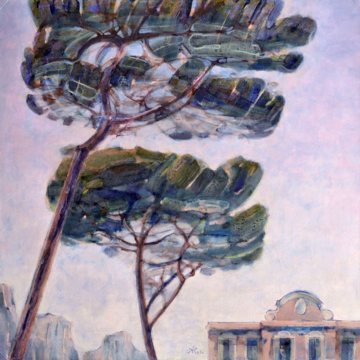 Impressionistic Cityscapes Oil Painting By Victoria Alferonok, 28 X 28", One Italian Evening, Original Artwork