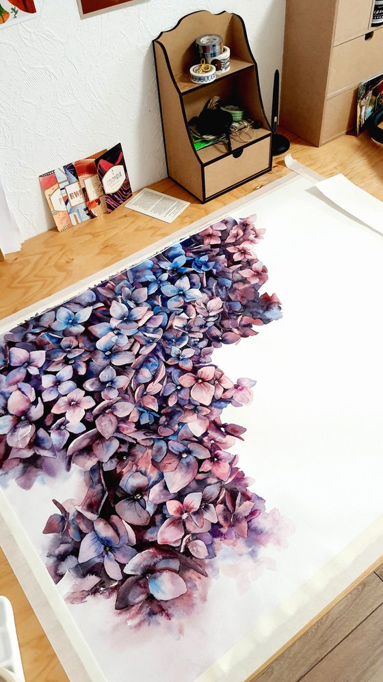 ORIGINAL Watercolor Flowers - Magical Hydrangea Painting - Botanical Art Inspiration