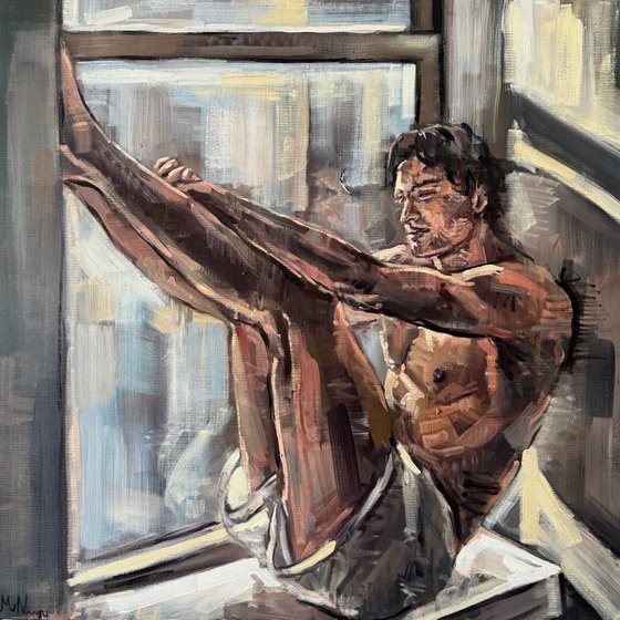 Naked man at window