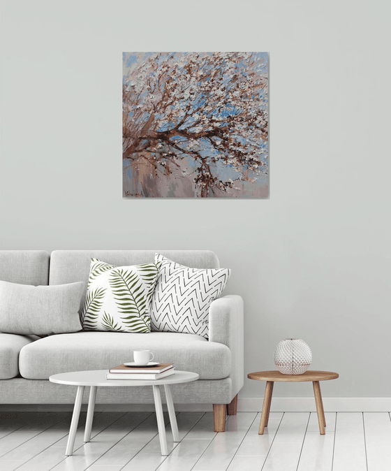 Blooming tree Original impasto oil painting