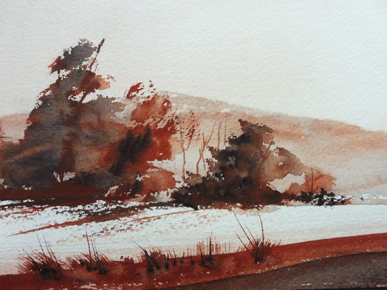 SNOWSCAPE 1, Clent Hills. Original watercolour landscape painting.