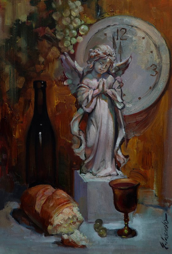 Angel, bread and wine