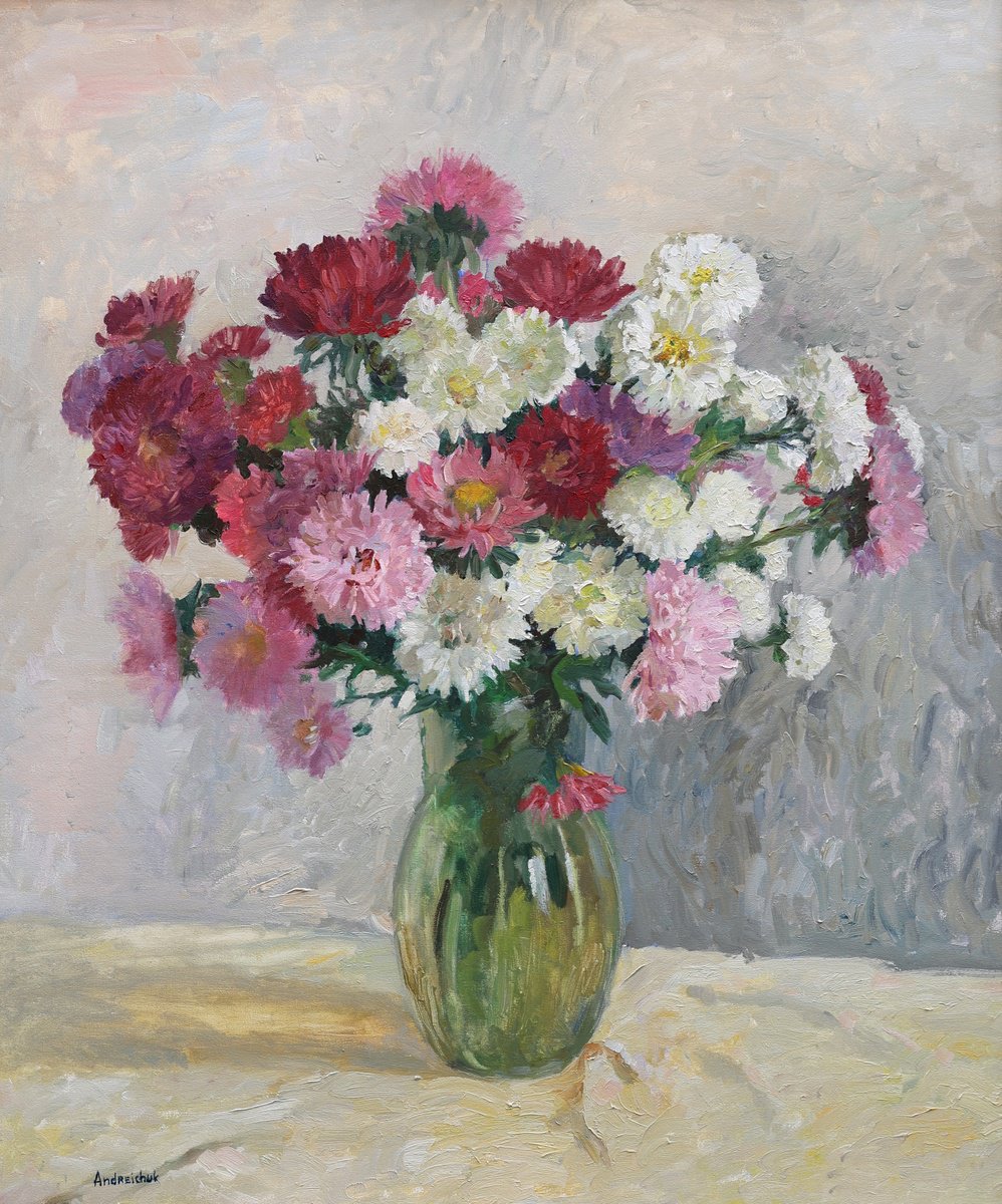 Impressionistic Botanical Oil Painting By Artem Andreichuk, 30 X 35, Autumn Flowers, Original Artwork