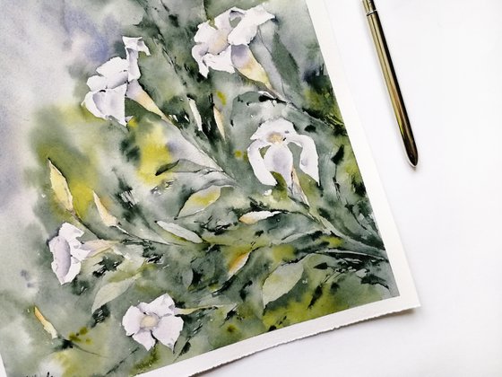 White wildflowers painting