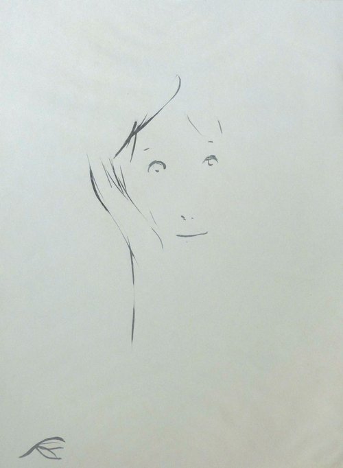 Minimalist Portrait, Ink on Paper 29x41 cm by Frederic Belaubre