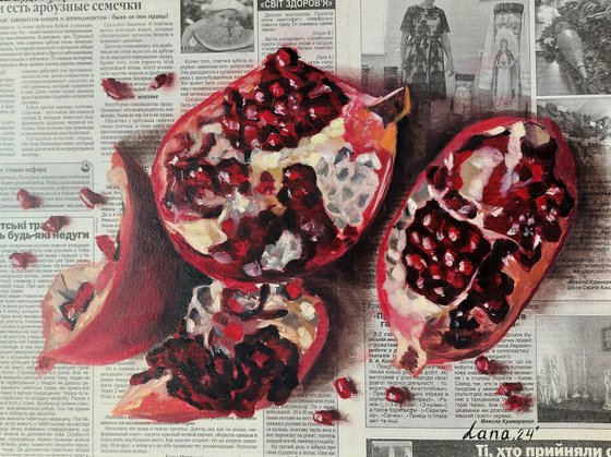 Pomegranate newspaper art