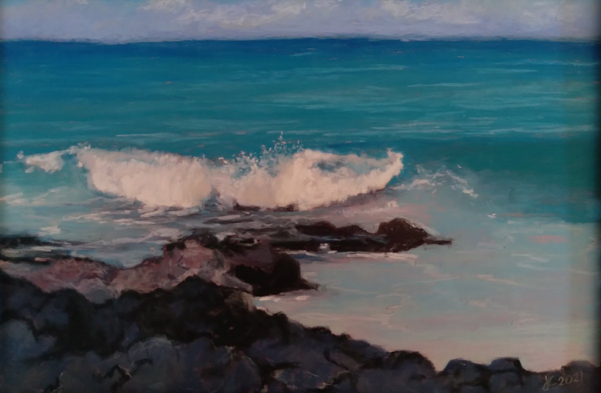 Impressionistic Landscape Painting By Joanne Carmody Meierhofer, 13 X 10, Crashing Waves In Hawaii, Original Artwork