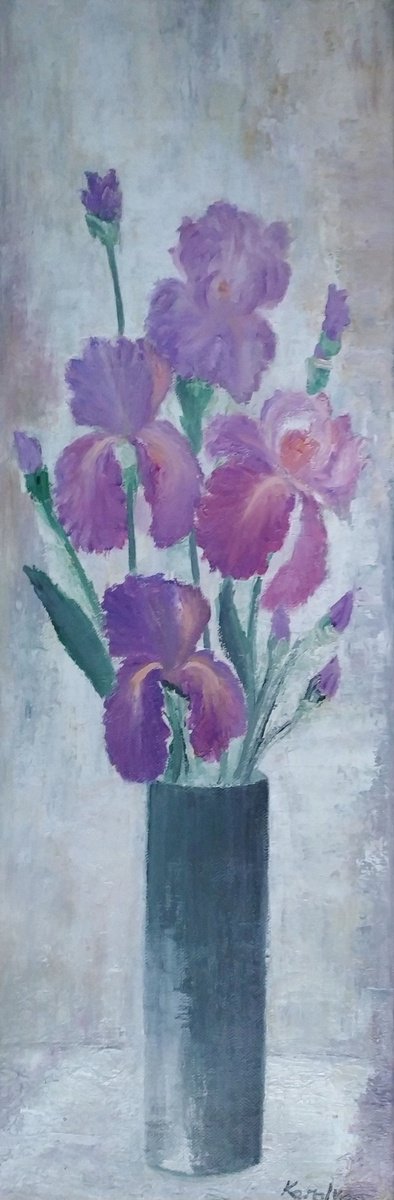 Irises in a vase by Maria Karalyos