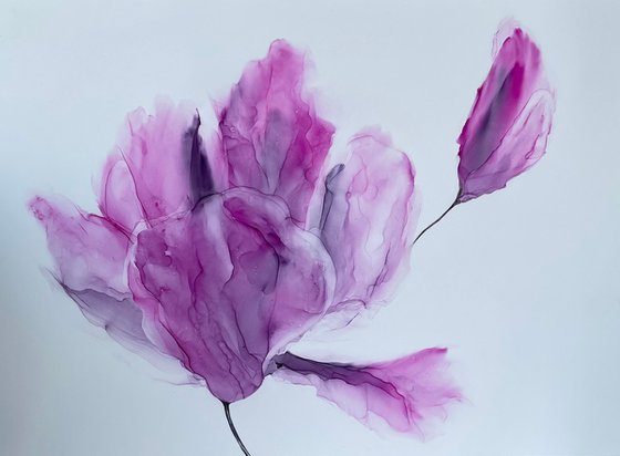 LILAC FLOWER, ABSTRACTION - alcohol ink , plastic paper