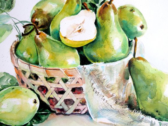 Sill life with green pears