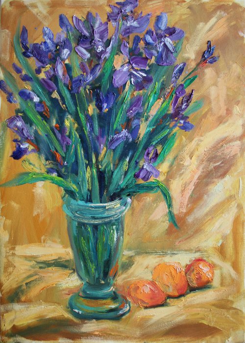 Irises and Apricots /  ORIGINAL PAINTING by Salana Art Gallery