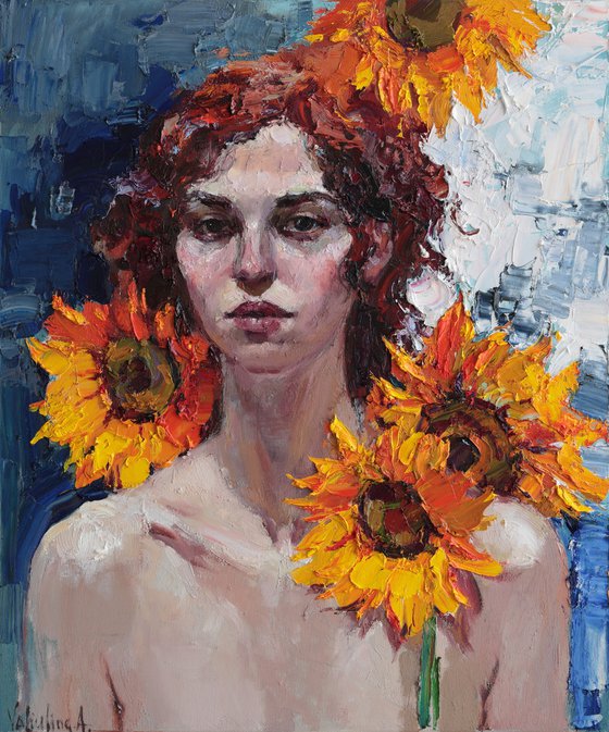 Girl with Sunflowers Portrait