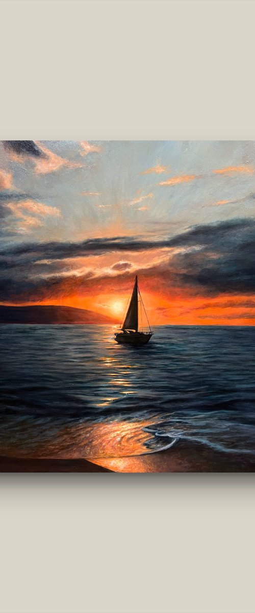 Sunset Sailboat by Valentina Ash