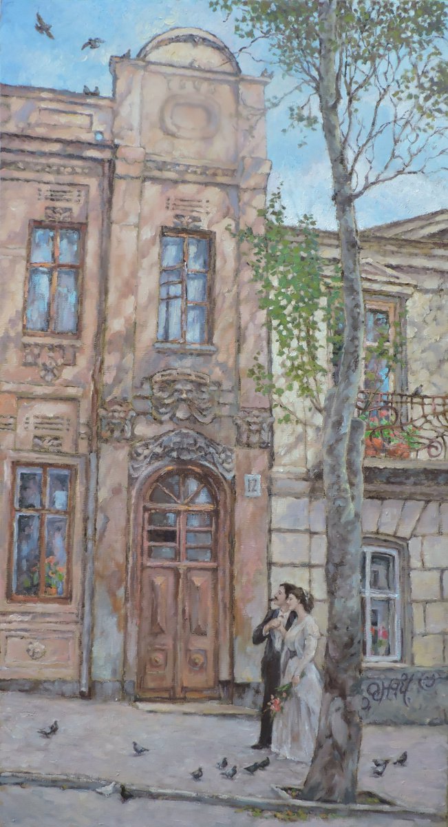 Impressionistic Landscape Oil Painting By Procach Olesia, 24 X 43", Dream City, Original Artwork