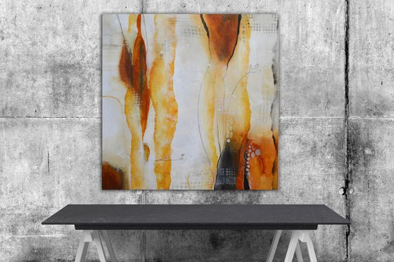 White and orange Abstract Painting - Enchanted Forest