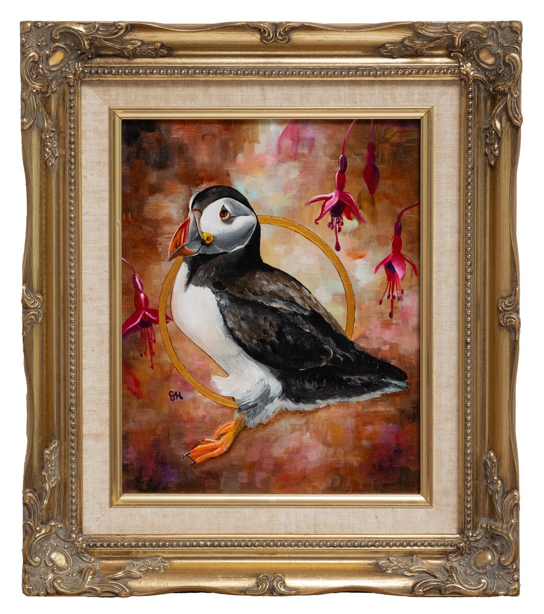 Puffin And Fuchsia By Saskia Huitema, 13 X 15, Artwork For Sale On Artfinder