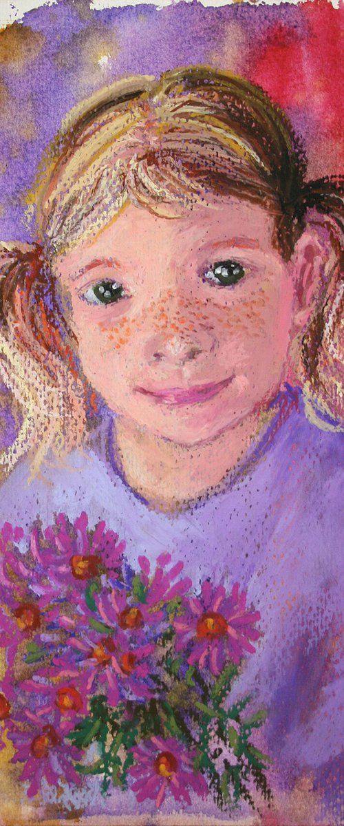 Girl  /  ORIGINAL OIL PASTEL PAINTING by Salana Art