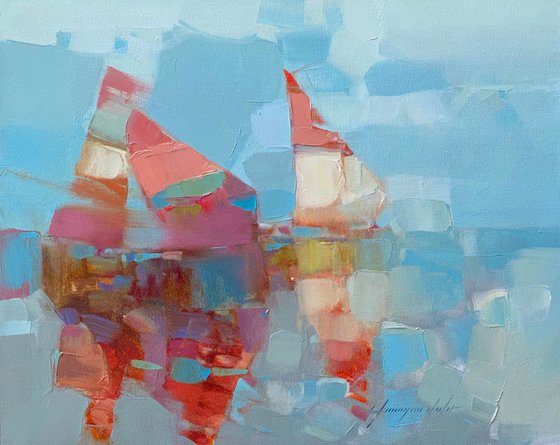 Sail Boats Original oil painting, Handmade artwork, One of a kind