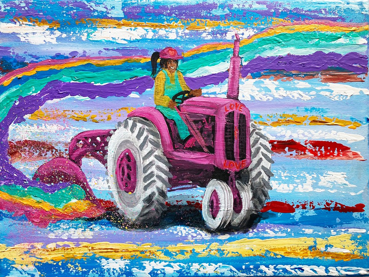 Surrealistic Portrait Acrylic Painting By William F. Adams, 16 X 12", Plowing More Rainbows!, Original Artwork