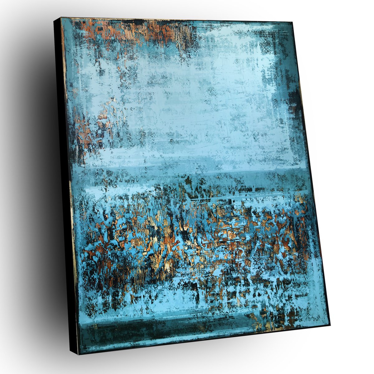 FRIMAIRE - 150 x 120 CM - TEXTURED ACRYLIC PAINTING ON CANVAS * BLUE * GOLD by Inez Froehlich