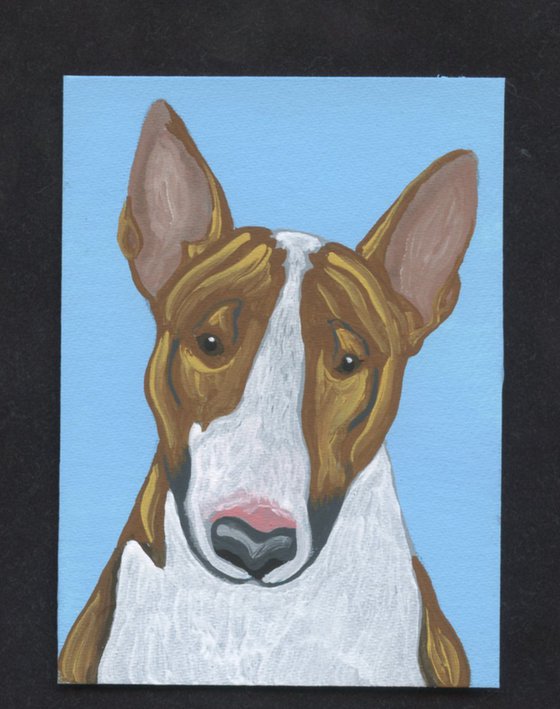 ACEO ATC Original Miniature Painting Bull Terrier Pet Dog Art-Carla Smale